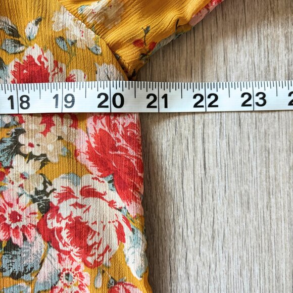 Rewind Floral Mustard Yellow Kimono with Crochet Lace Womens Extra Small Boho - Picture 5 of 10